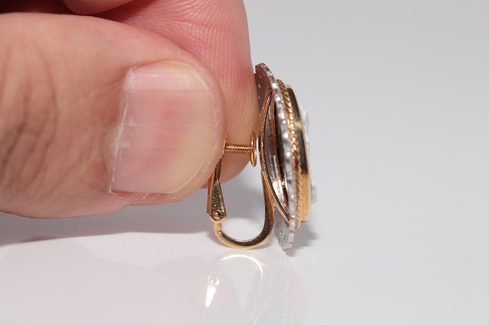 Women's Vintage Circa 1960s 18k Gold And Platinum Diamond Porcelain Cameo Earring For Sale