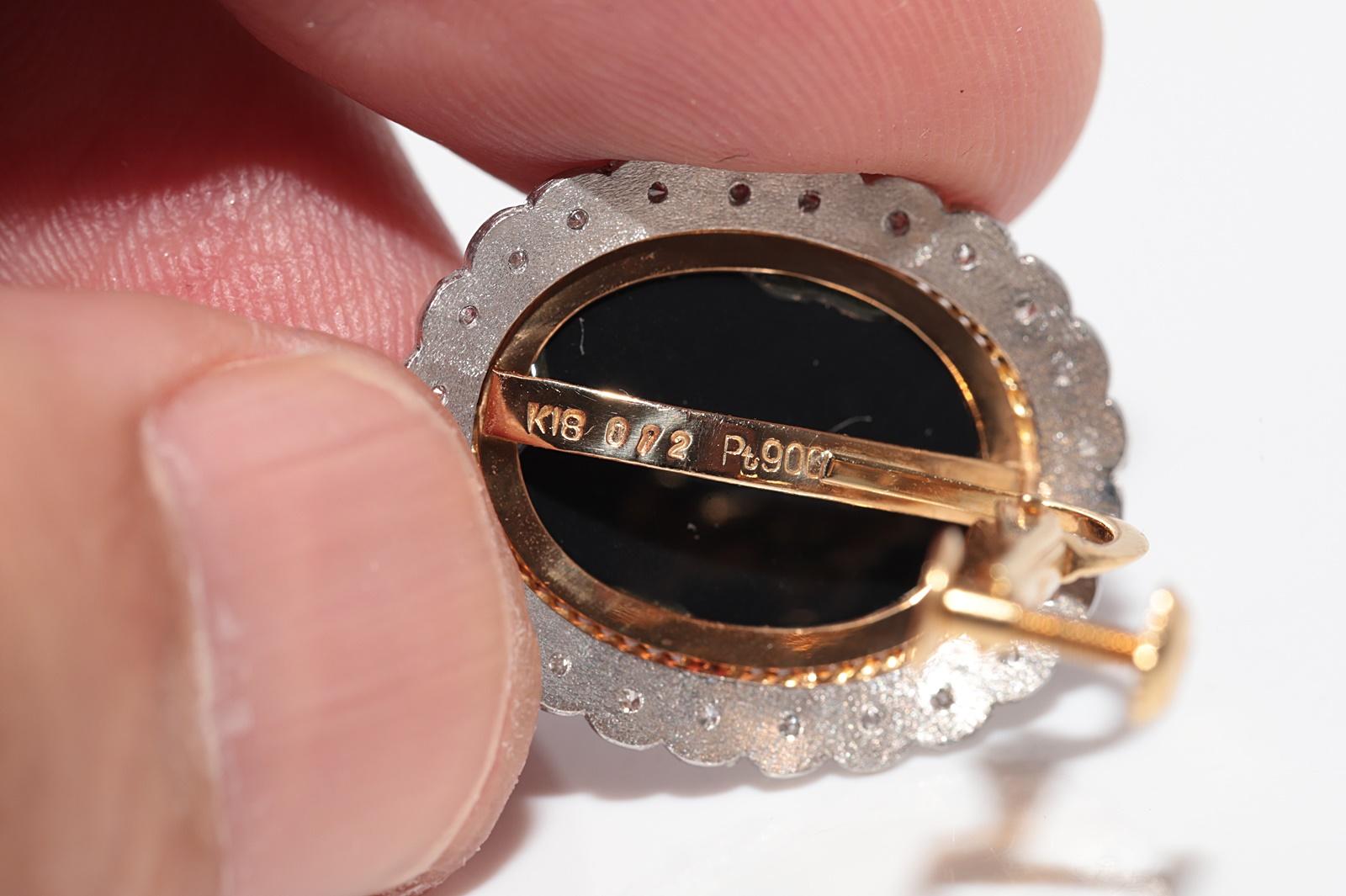 Vintage Circa 1960s 18k Gold And Platinum Diamond Porcelain Cameo Earring For Sale 2