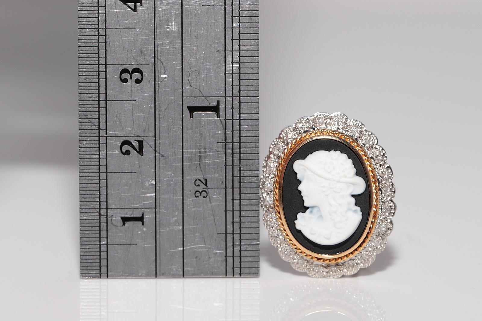 Vintage Circa 1960s 18k Gold And Platinum Diamond Porcelain Cameo Earring For Sale 3