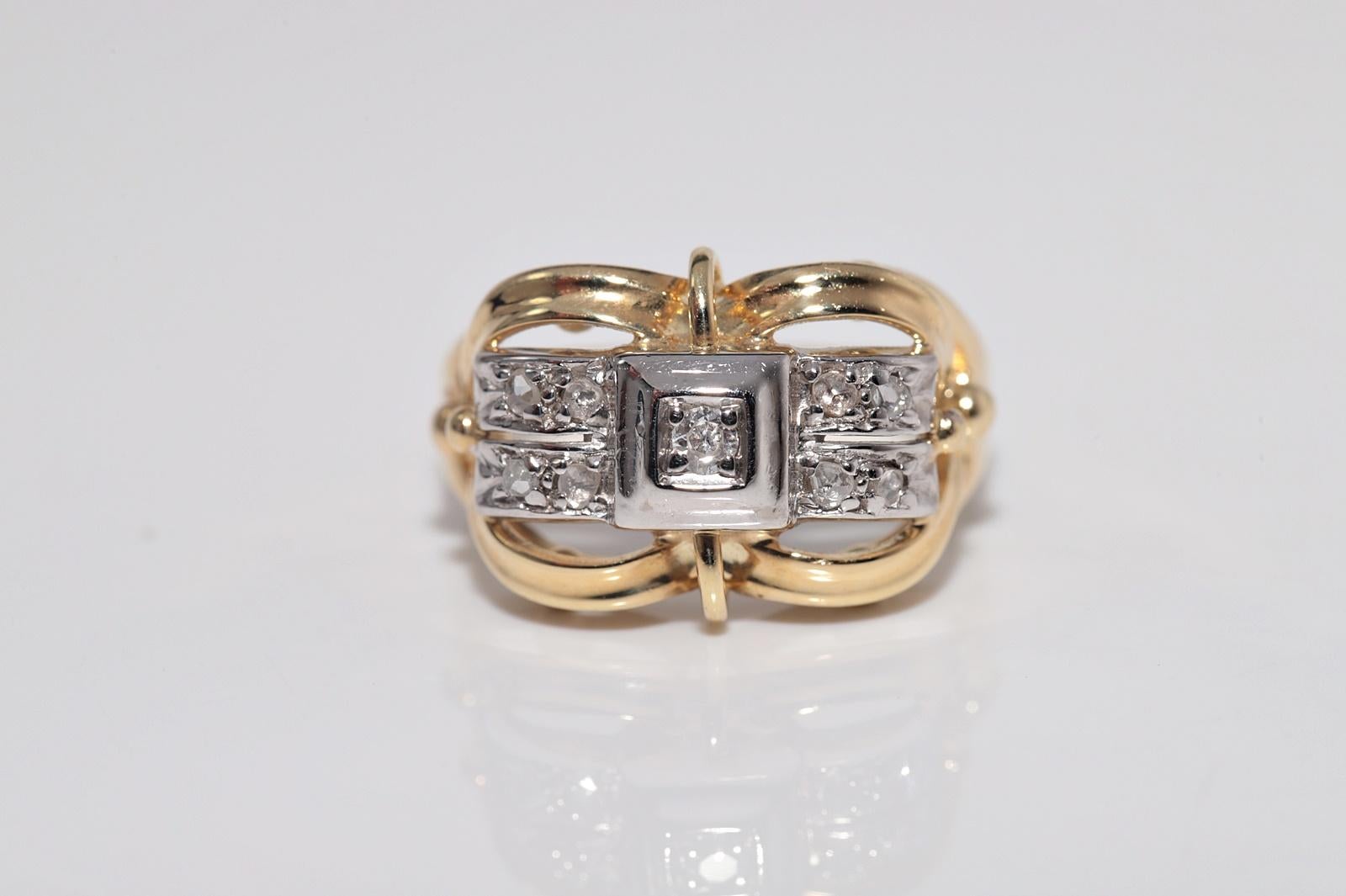 Vintage CIRCA 1960er Jahre 18k Gold handgefertigt natürlichen Diamanten dekoriert Ring (Rosenschliff) im Angebot
