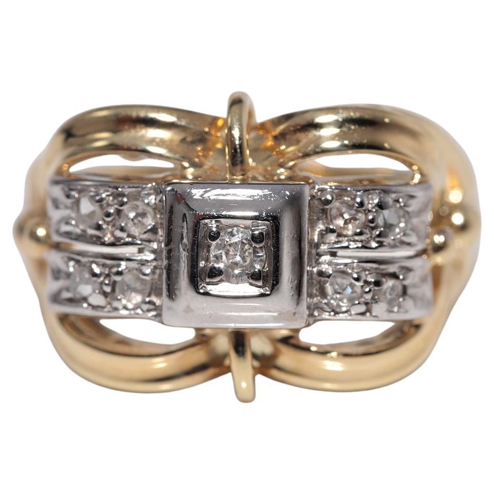 Anillo Vintage Circa 1960s de Oro de 18k Decorado con Diamantes Naturales Hecho a Mano