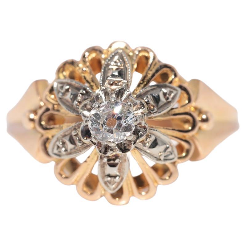 Vintage CIRCA 1960er Jahre 18k Gold Handcrafted Natural Diamond Solitaire Ring