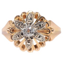 Anello solitario con diamante naturale in oro 18 carati, vintage, degli anni
60, realizzato a mano