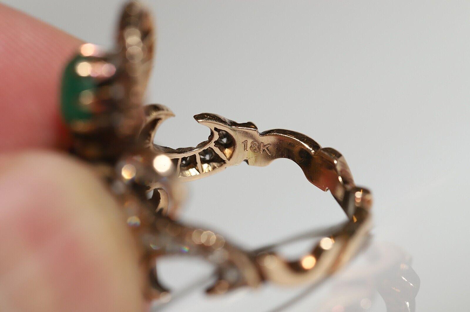 Vintage-Ring aus 18 Karat Gold mit natürlichem Diamant und Smaragd im Cabochon-Schliff, ca. 1960er Jahre im Angebot 5