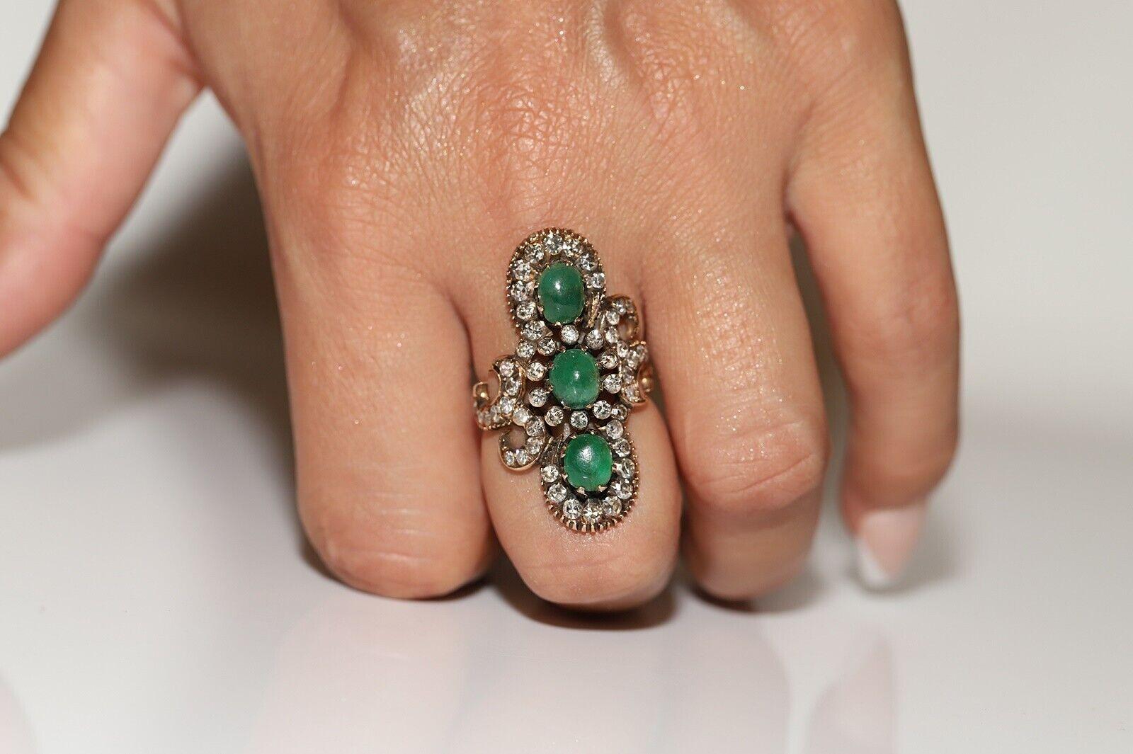 Vintage-Ring aus 18 Karat Gold mit natürlichem Diamant und Smaragd im Cabochon-Schliff, ca. 1960er Jahre im Angebot 7