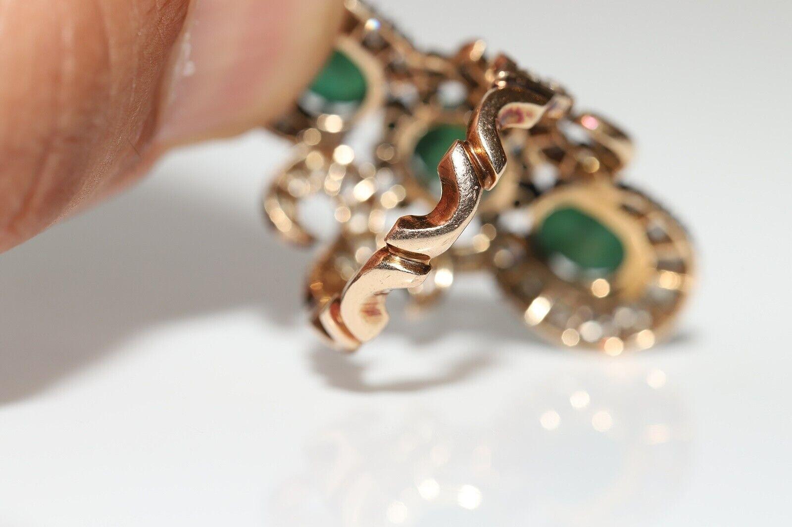 Vintage-Ring aus 18 Karat Gold mit natürlichem Diamant und Smaragd im Cabochon-Schliff, ca. 1960er Jahre Damen im Angebot