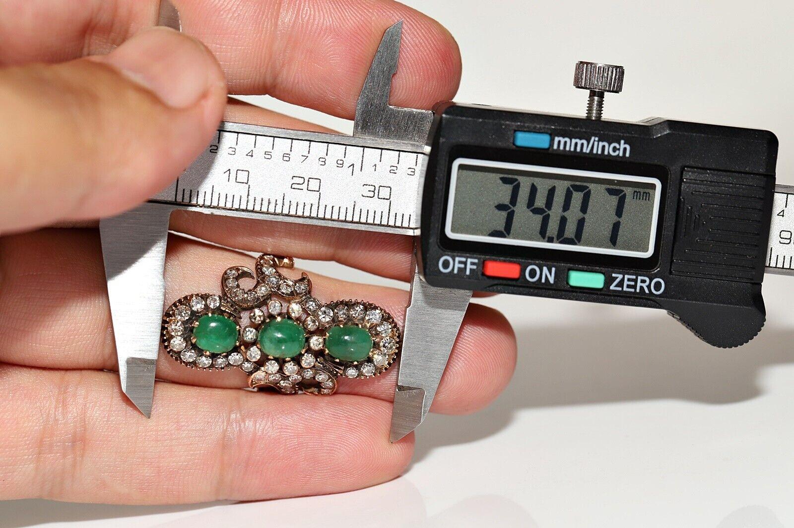 Vintage-Ring aus 18 Karat Gold mit natürlichem Diamant und Smaragd im Cabochon-Schliff, ca. 1960er Jahre im Angebot 3