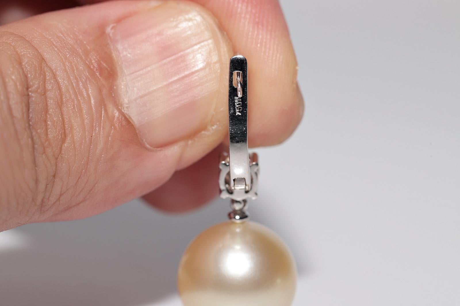 Vintage Circa 1960s 18k Gold Natural Diamond And Natural Ocean Pearl Earring For Sale 7