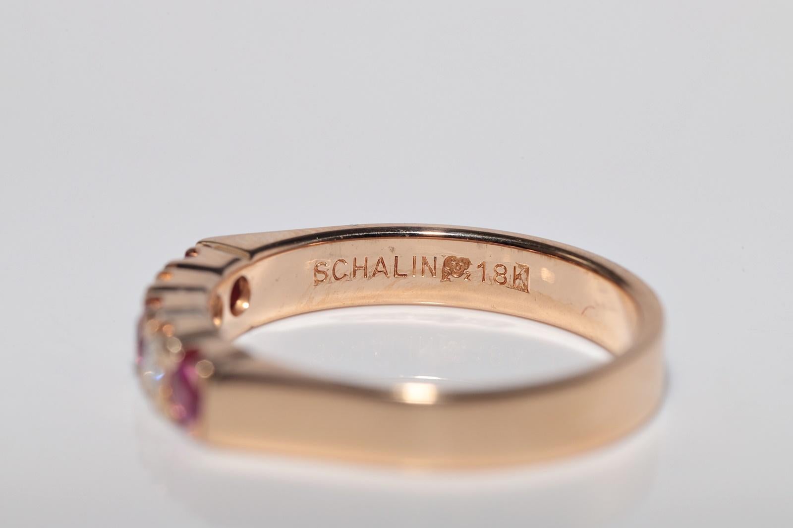 Anello a fascia in oro 18k con diamanti naturali e rubini, CIRCA 1960 in vendita 3