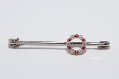 Vintage Circa 1960s 18k Gold Natural Diamond And Ruby Decorated Brooch