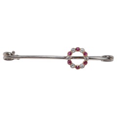Vintage Circa 1960s 18k Gold Natural Diamond And Ruby Decorated Brooch