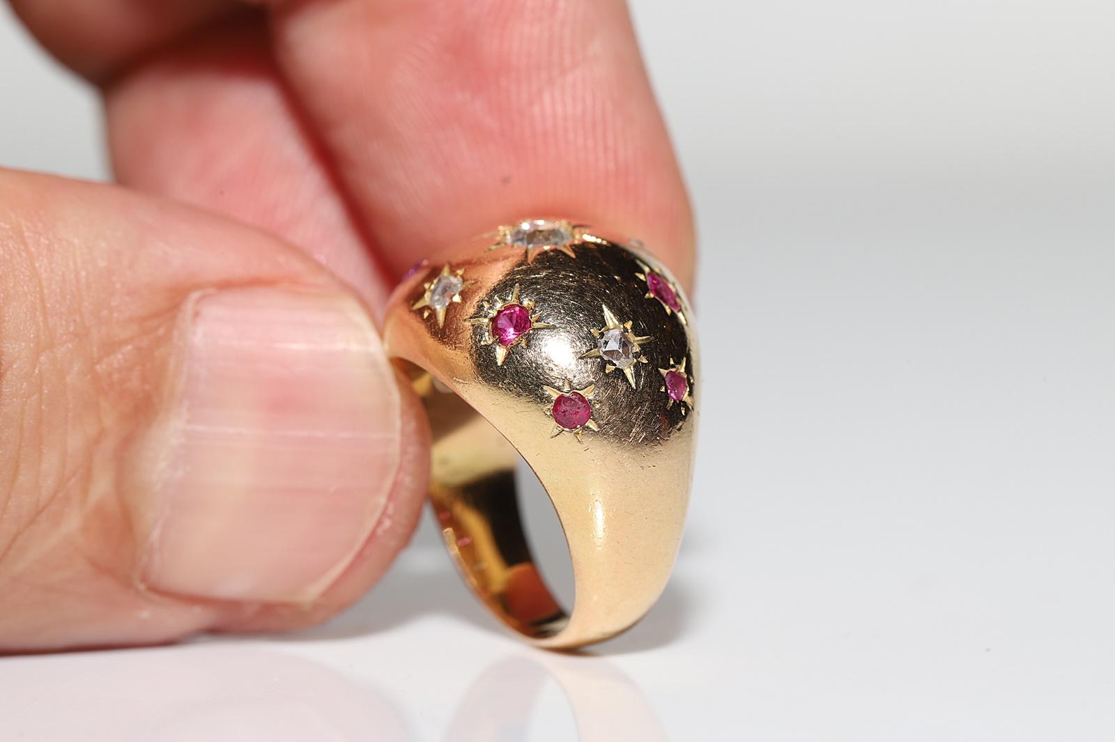 Vintage Circa 1960s 18k Gold Natural Diamond And Ruby Decorated Strong Ring For Sale 7