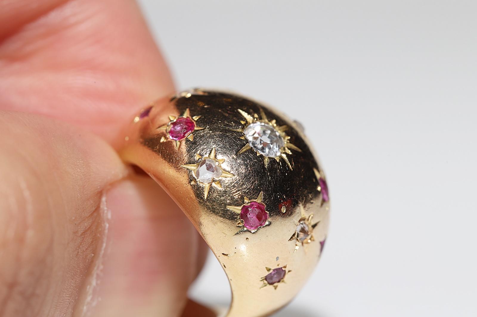 Vintage Circa 1960s 18k Gold Natural Diamond And Ruby Decorated Strong Ring For Sale 8
