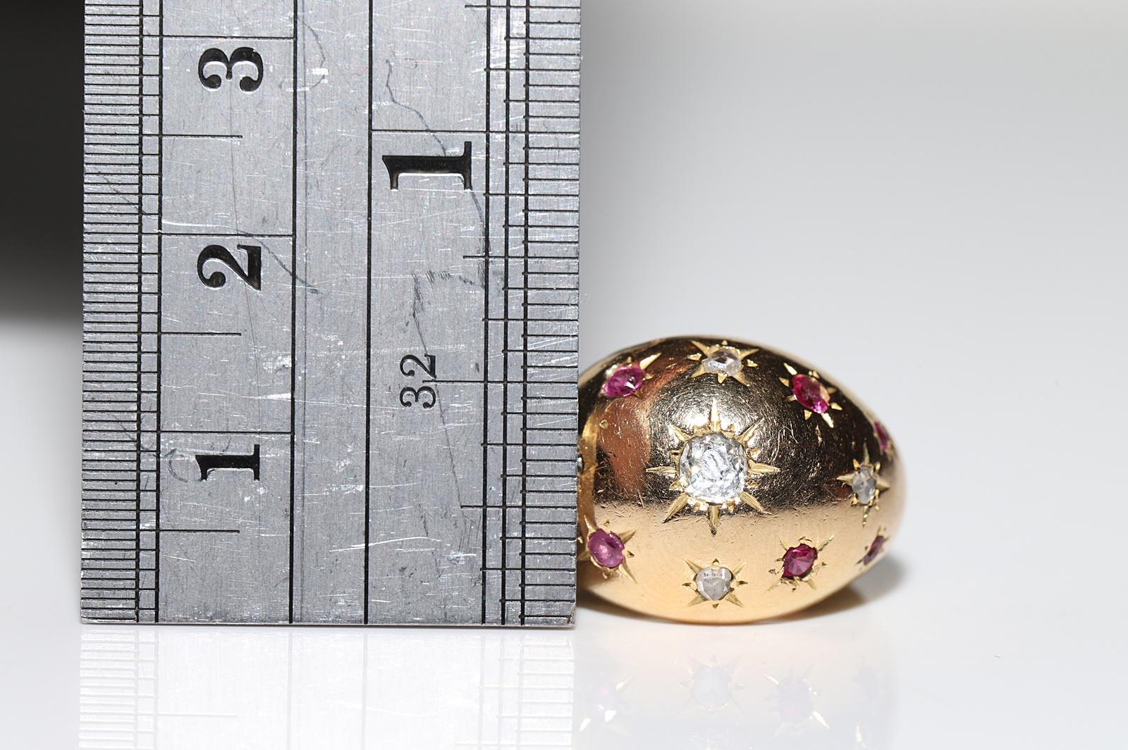 Vintage Circa 1960er Jahre 18k Gold Natürlicher Diamant und Rubin Dekorierter starker Ring im Angebot 10