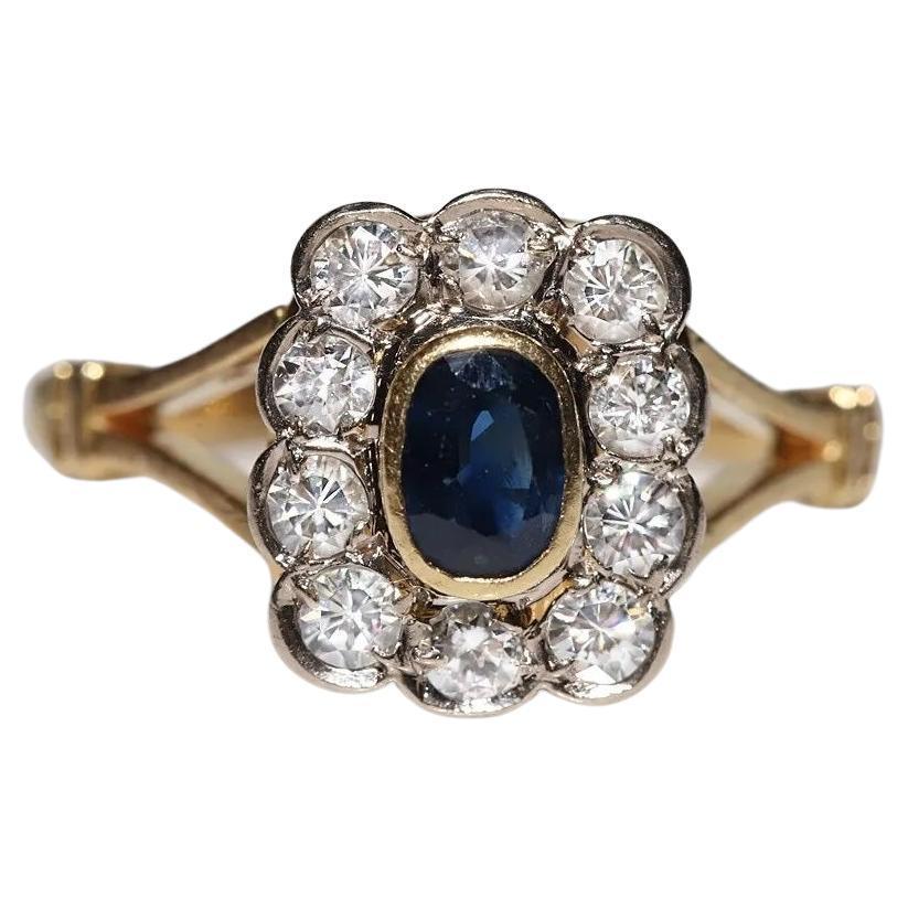 Vintage Circa 1960s 18k Gold Natural Diamond And Sapphire Decorated Ring For Sale