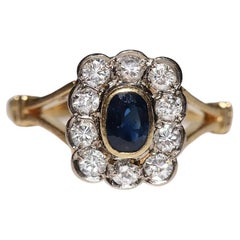 Vintage Circa 1960s 18k Gold Natural Diamond And Sapphire Decorated Ring