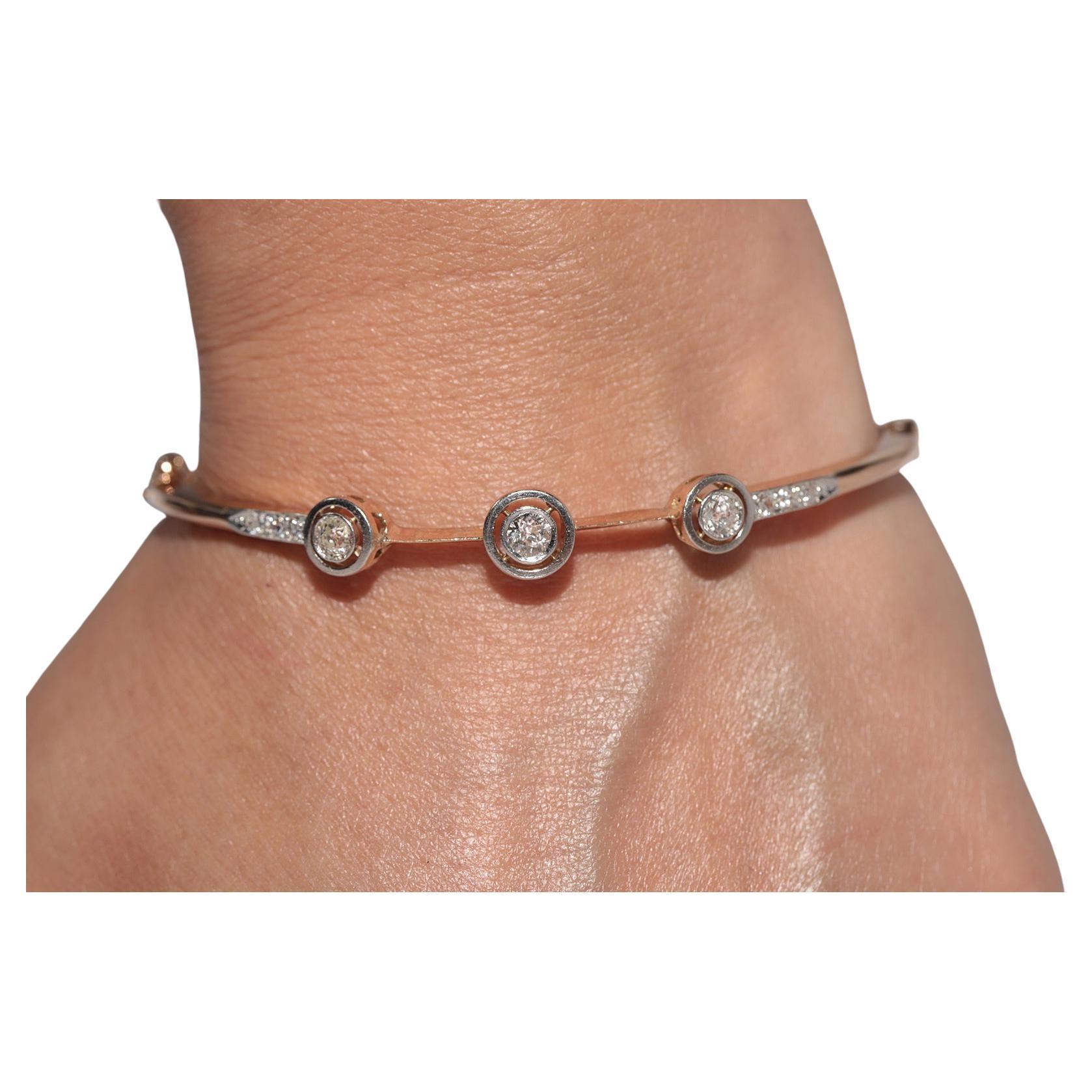 Vintage CIRCA 1960er Jahre 18k Gold natürlichen Diamanten verziert Armreif Armband