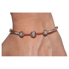 Vintage Circa 1960s 18k Gold Natural Diamond Decorated Bangle Bracelet