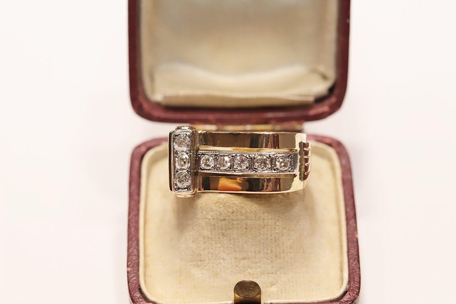 Vintage Circa 1960s 18k Gold Natural Diamond Decorated Ring For Sale 4