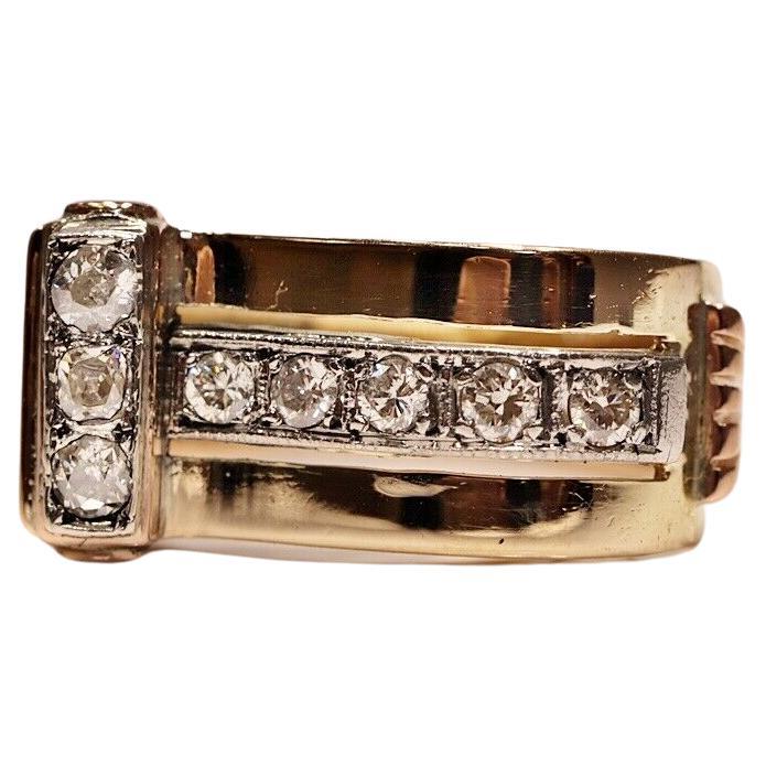 Vintage Circa 1960s 18k Gold Natural Diamond Decorated Ring For Sale