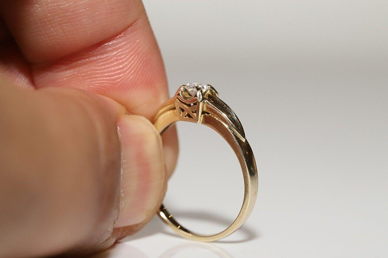 Brilliant Cut Vintage Circa 1960s 18k Gold Natural Diamond Decorated Solitaire Ring For Sale
