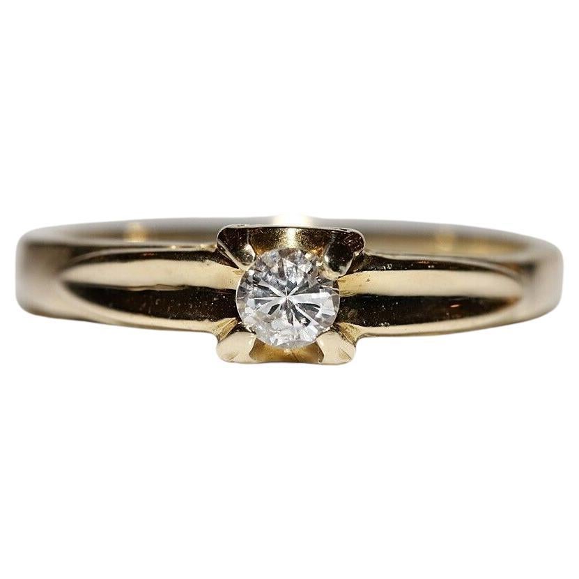 Vintage Circa 1960s 18k Gold Natural Diamond Decorated Solitaire Ring For Sale