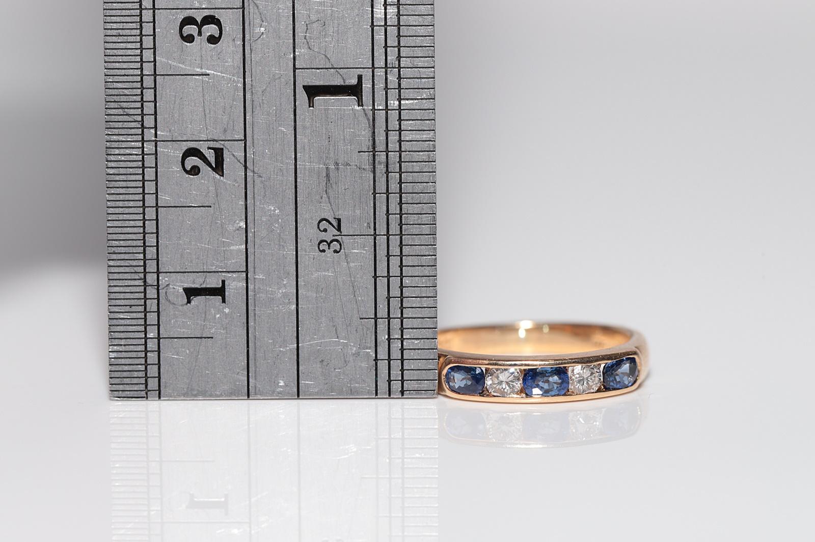 Vintage Circa 1960s 18k Gold Natural Diamond Diamond And Sapphire Band Ring For Sale 6