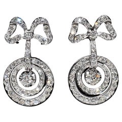 Vintage Circa 1960s 18k Gold Natural Diamond Drop Bow Style Earring