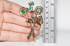 Vintage By CIRCA 1960 Broche en or 18k diamant naturel émeraude et saphir