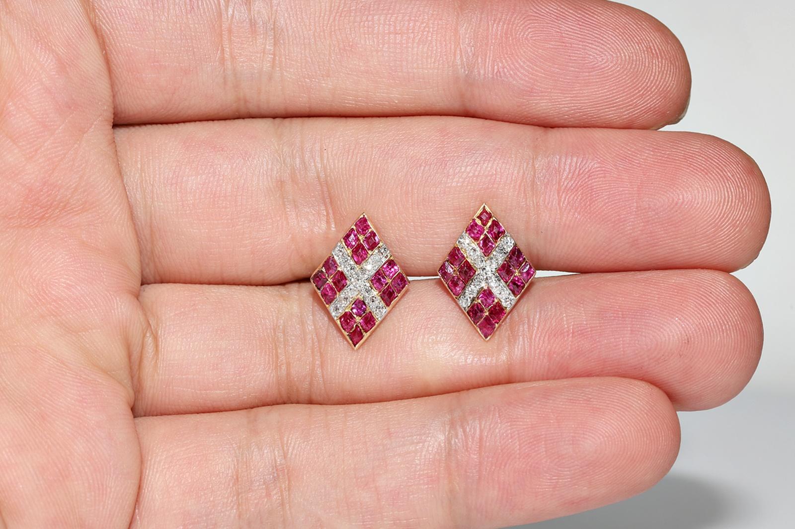 Vintage Circa 1960s 18k Gold Natural Old Cut Diamond And Ruby Decorated Earring For Sale 6
