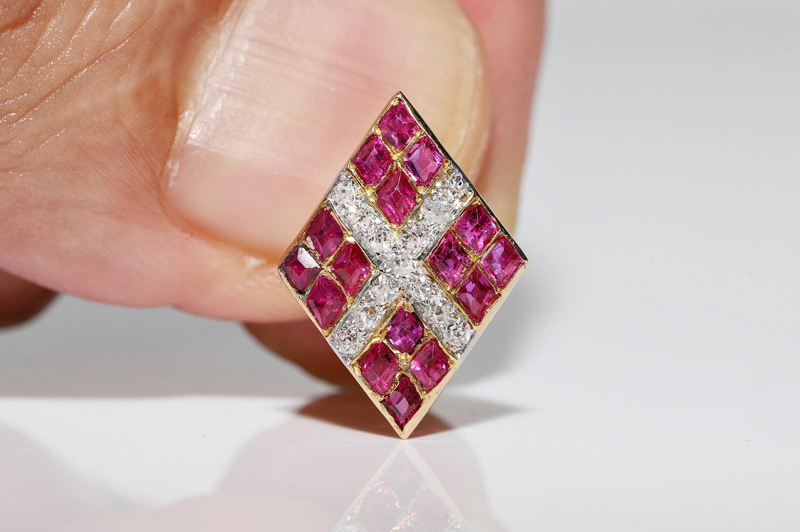 Vintage CIRCA 1960er Jahre 18k Gold natürlichen alten Schliff Diamant und Rubin dekoriert Ohrring Damen im Angebot