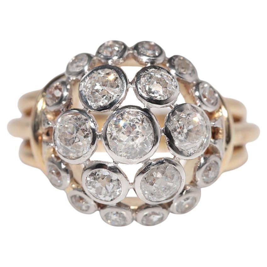 Vintage Circa 1960s Anillo decorado con diamantes naturales talla antigua de oro de 18k