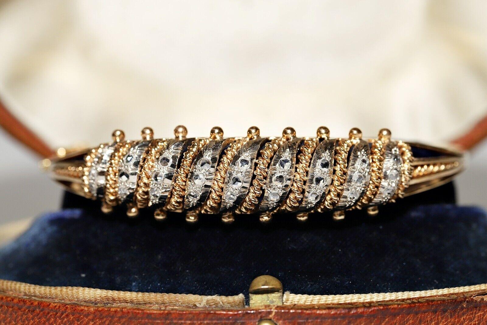 Vintage Circa 1960s 18k Gold Natural Rose Cut Diamond Decorated Bracelet For Sale 11