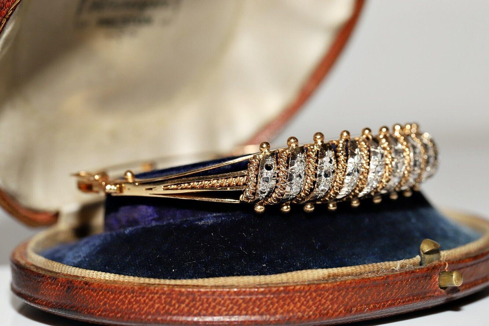Vintage Circa 1960s 18k Gold Natural Rose Cut Diamond Decorated Bracelet For Sale 12