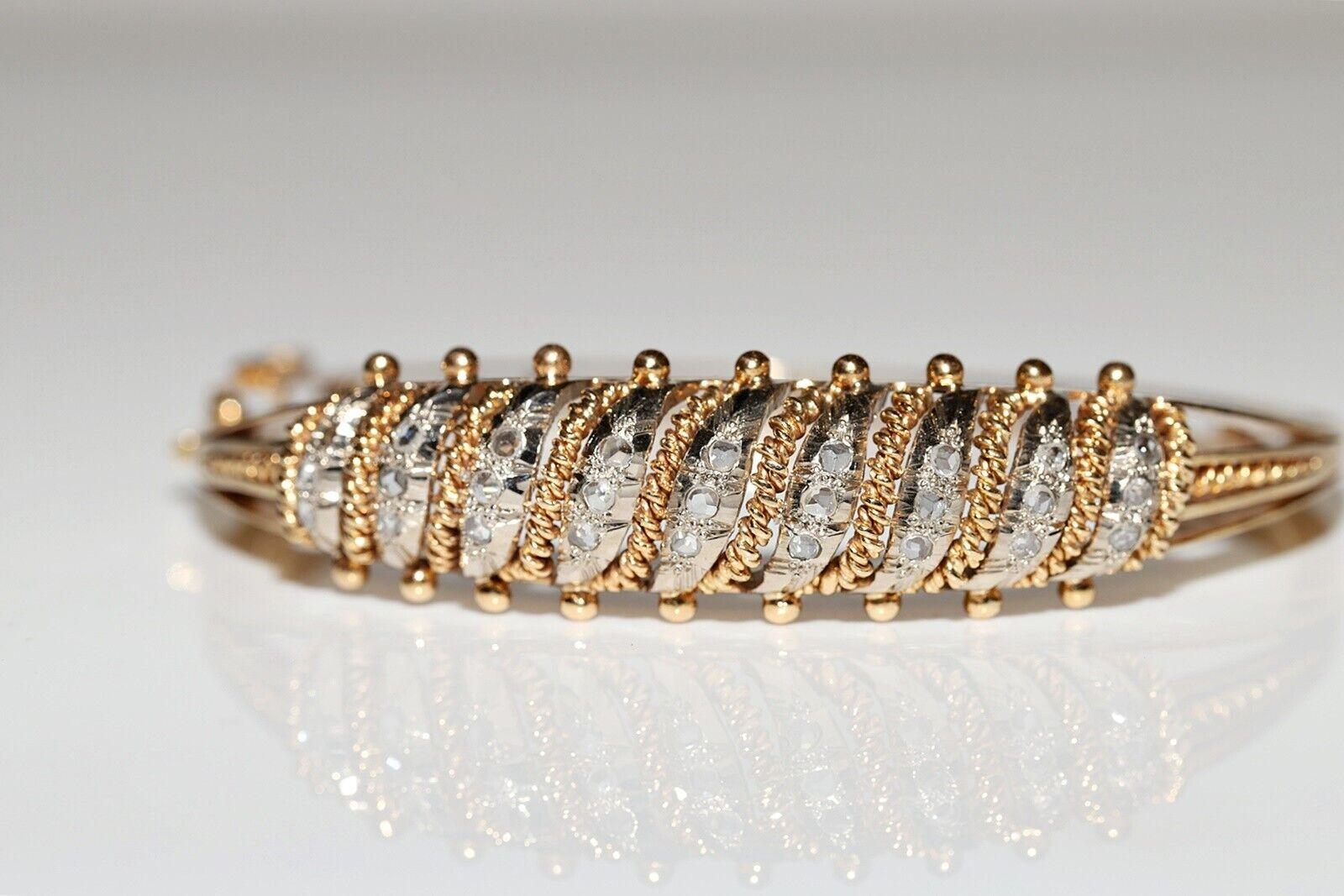 Vintage Circa 1960s 18k Gold Natural Rose Cut Diamond Decorated Bracelet For Sale 14