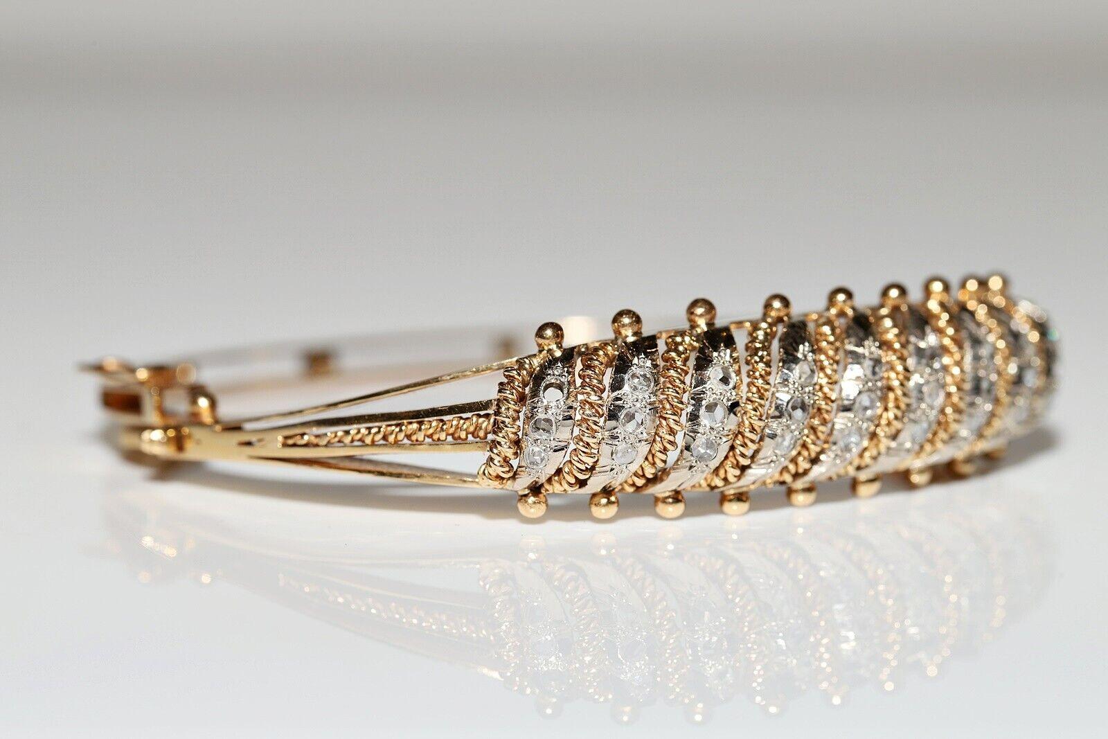 Vintage Circa 1960s 18k Gold Natural Rose Cut Diamond Decorated Bracelet For Sale 15