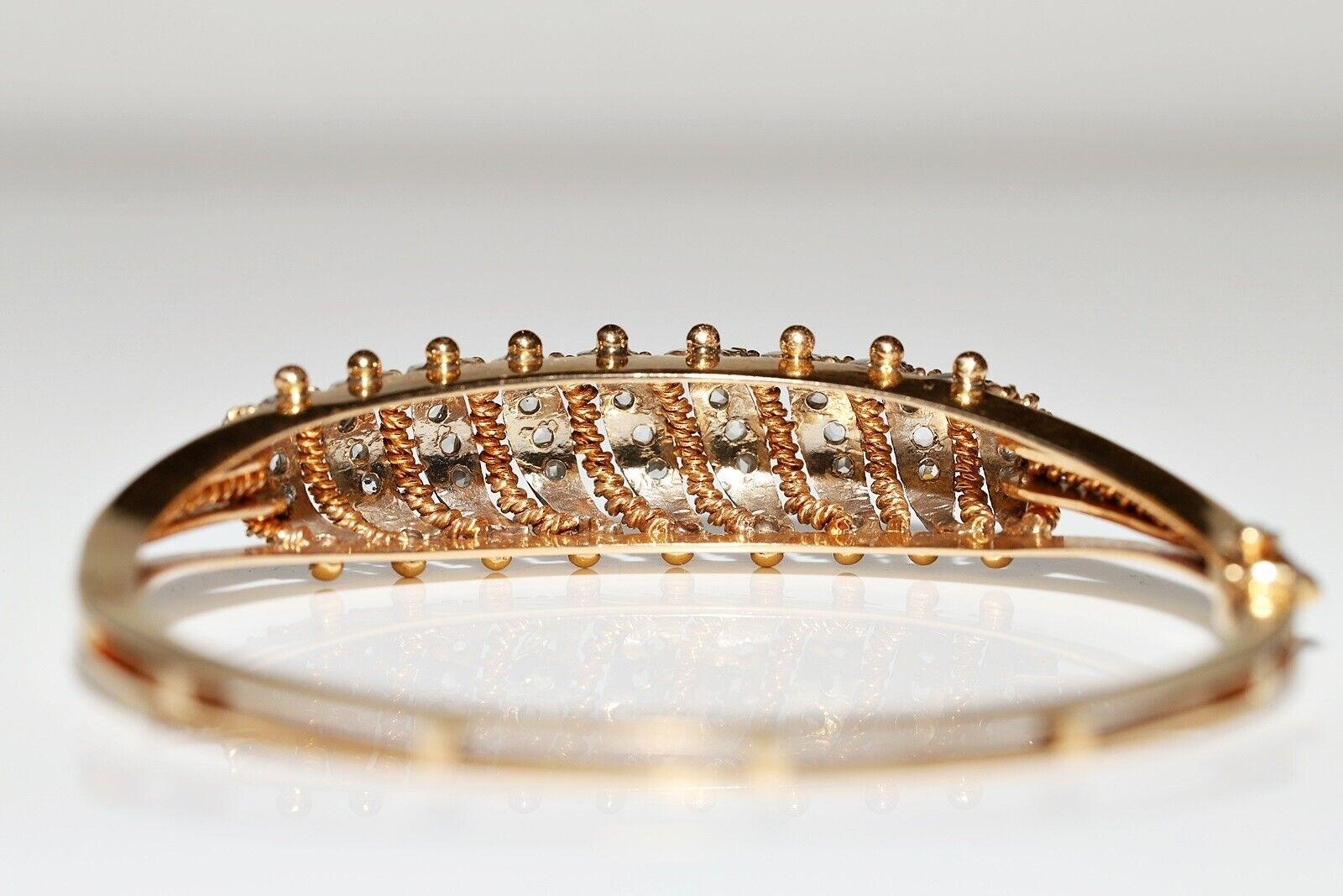 Dekoriertes Vintage-Armband aus 18 Karat Gold mit natürlichem Diamanten im Rosenschliff, ca. 1960er Jahre Damen im Angebot