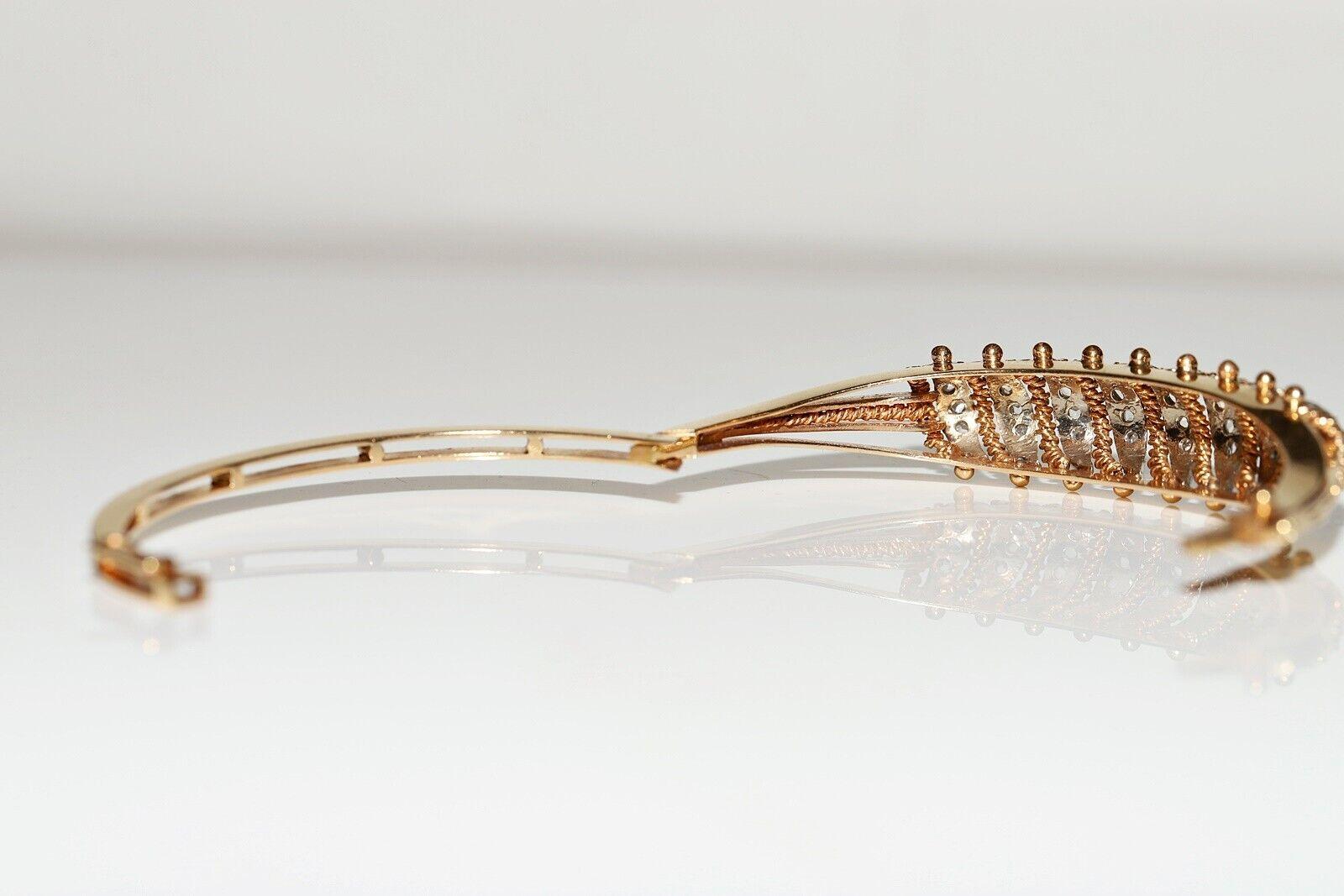 Vintage Circa 1960s 18k Gold Natural Rose Cut Diamond Decorated Bracelet For Sale 1