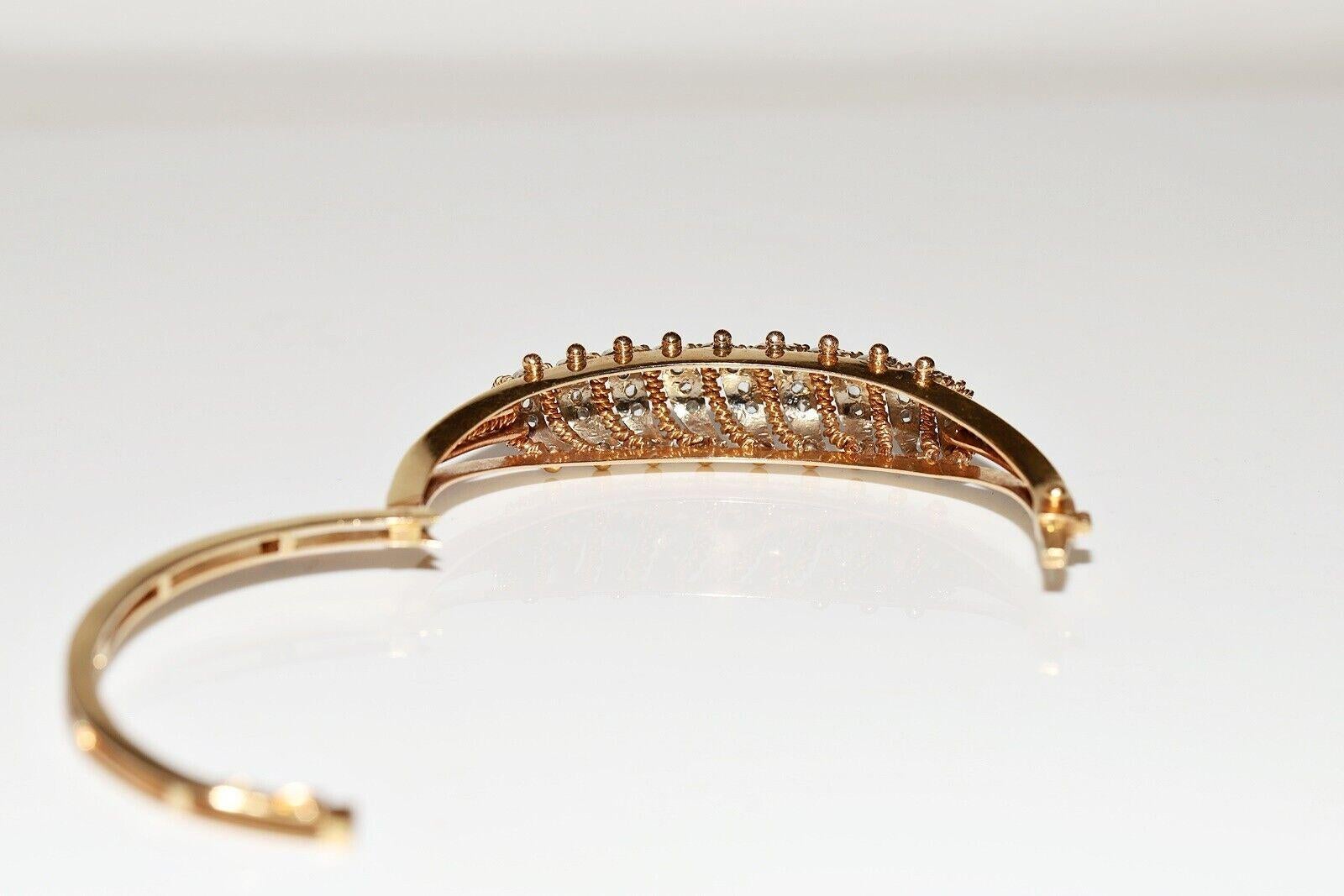 Vintage Circa 1960s 18k Gold Natural Rose Cut Diamond Decorated Bracelet For Sale 2