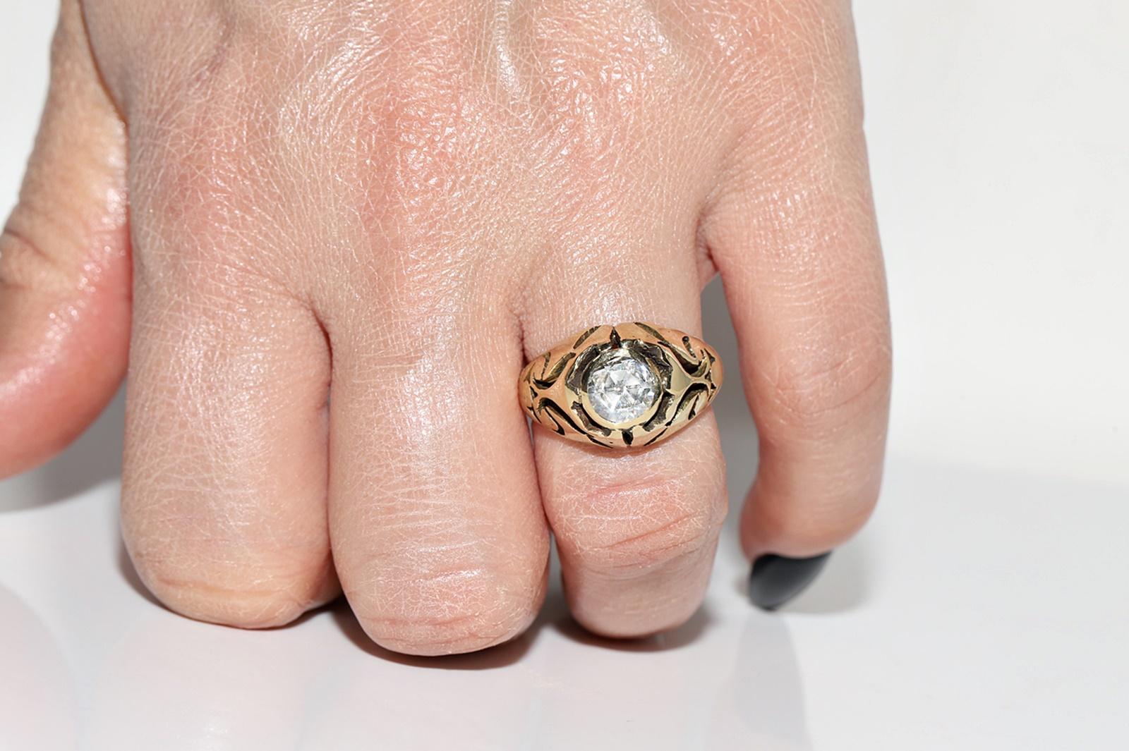 Vintage Circa 1960er Jahre 18k Gold Natürlicher Rosenschliff Diamant Dekorierter Solitär Ring im Angebot 9