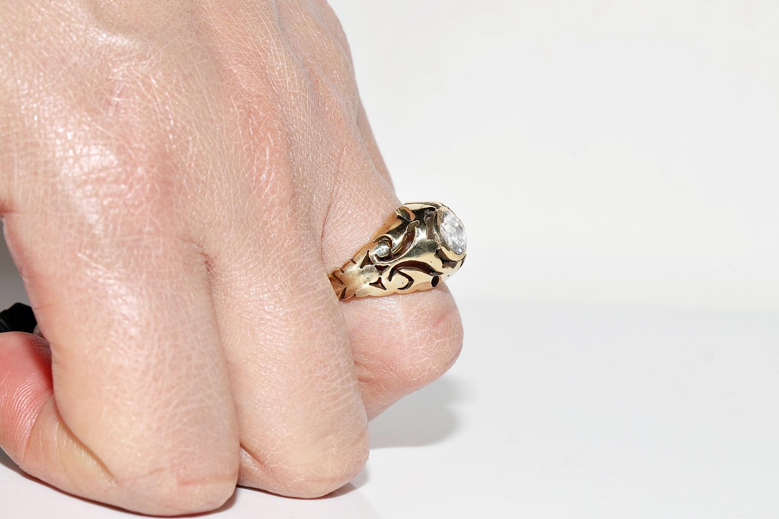 Vintage Circa 1960er Jahre 18k Gold Natürlicher Rosenschliff Diamant Dekorierter Solitär Ring im Angebot 11