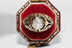 Vintage Circa 1960s 18k Gold Natural Rose Cut Diamond Decorated Solitaire Ring