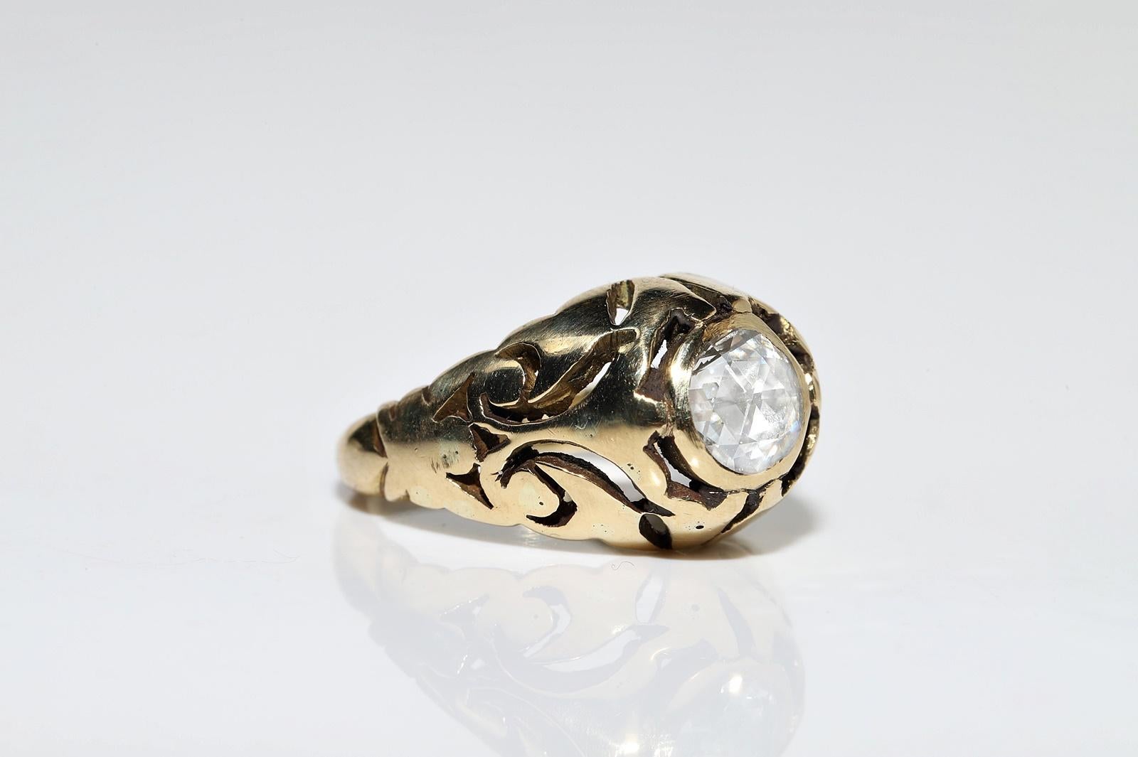 Vintage Circa 1960er Jahre 18k Gold Natürlicher Rosenschliff Diamant Dekorierter Solitär Ring Damen im Angebot