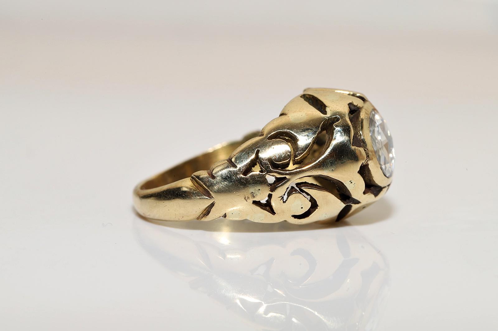 Vintage Circa 1960er Jahre 18k Gold Natürlicher Rosenschliff Diamant Dekorierter Solitär Ring im Angebot 1