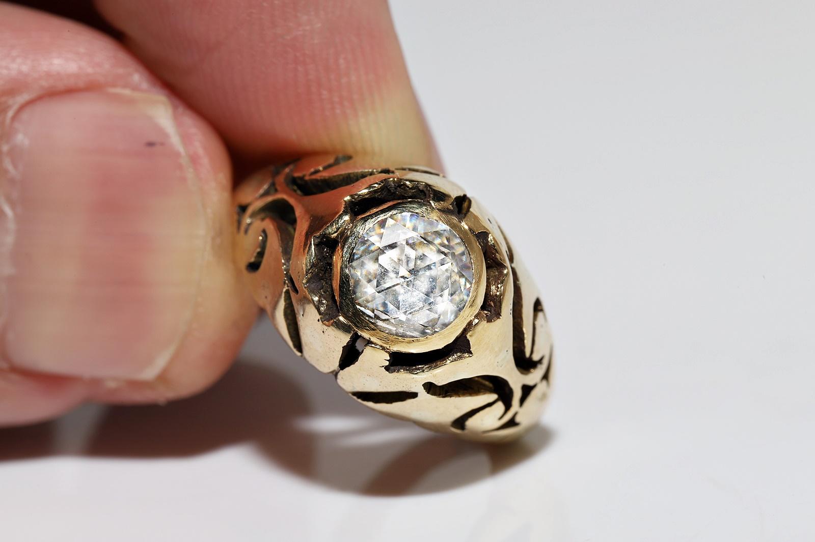Vintage Circa 1960er Jahre 18k Gold Natürlicher Rosenschliff Diamant Dekorierter Solitär Ring im Angebot 4