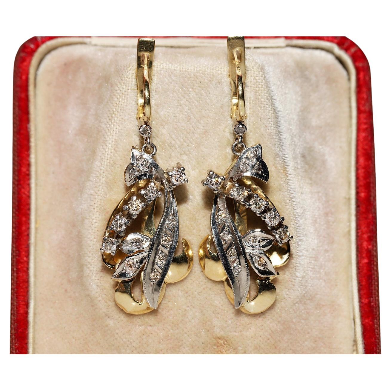 Vintage Circa 1960s 18k Gold  Natural Diamond Decorated Earring  For Sale