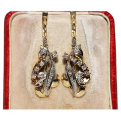 Vintage Circa 1960s 18k Gold  Natural Diamond Decorated Earring 