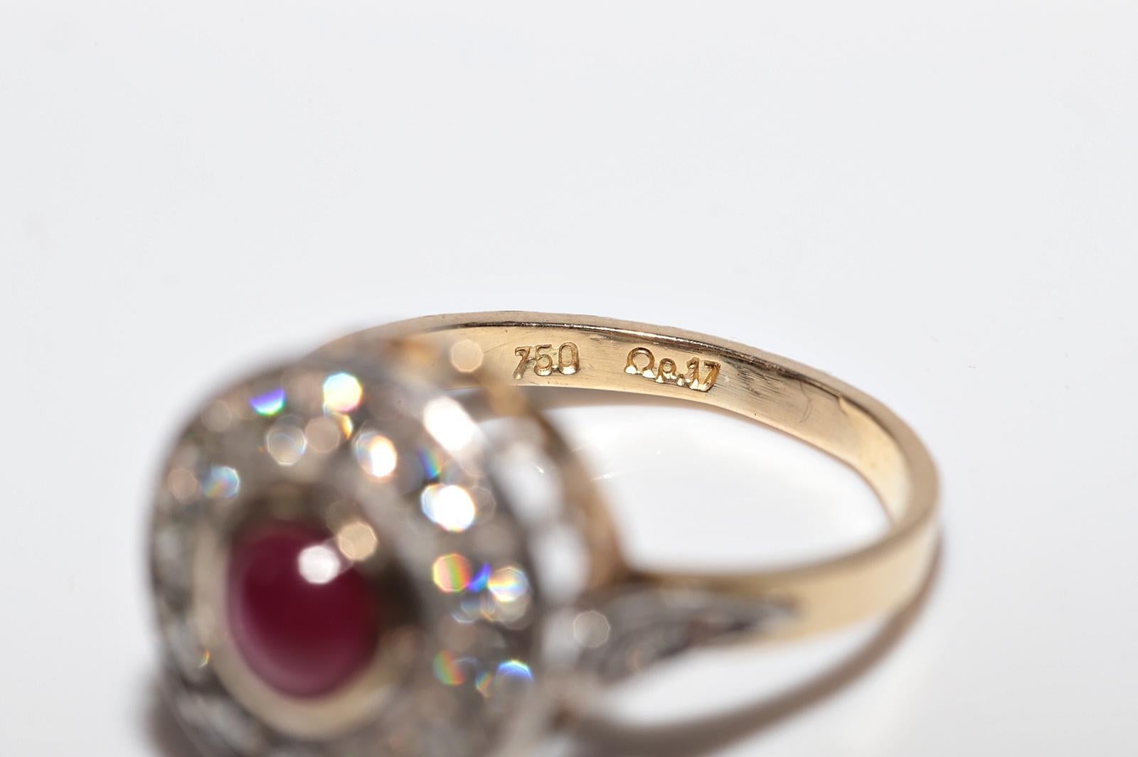 Vintage Circa 1960s 18k Gold Top Silver Natural Diamond And Ruby Decorated Ring For Sale 4