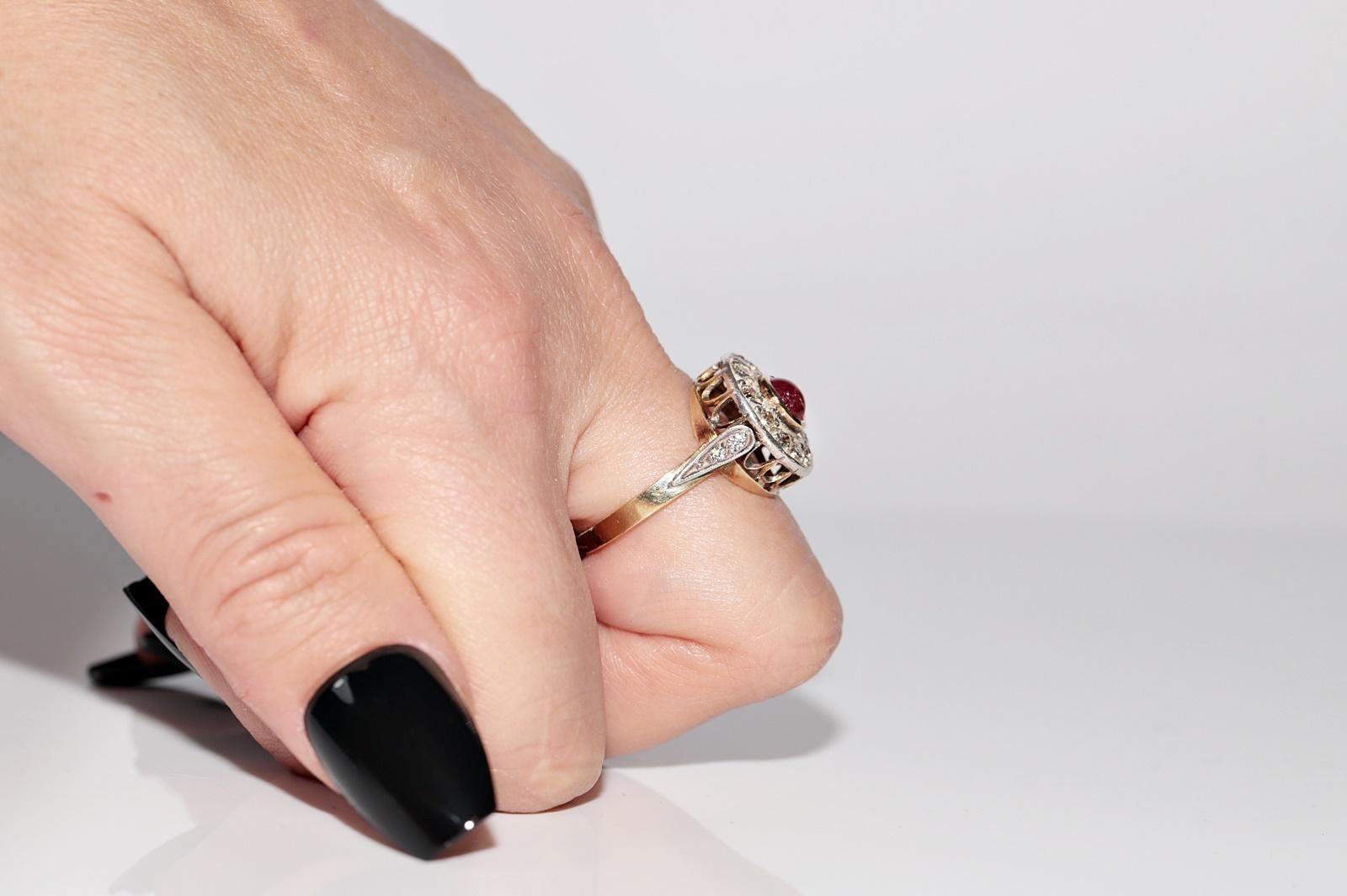 Vintage Circa 1960s 18k Gold Top Silver Natural Diamond And Ruby Decorated Ring For Sale 11