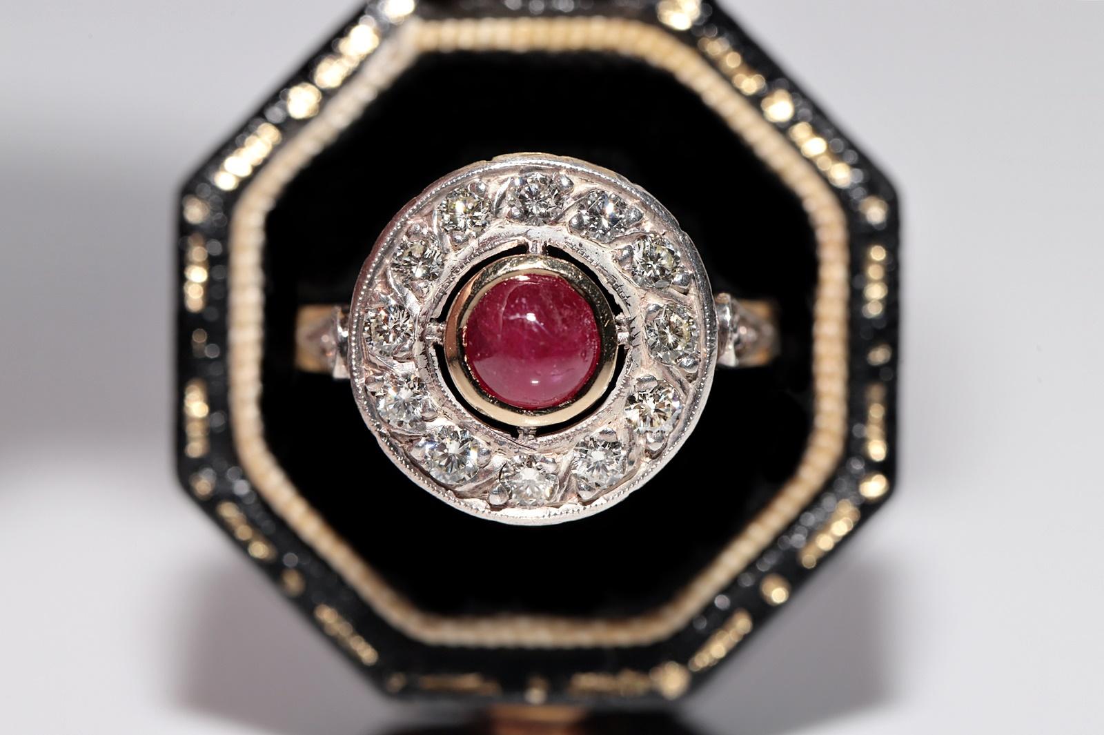 In very good condition.
Total weight is 4.8 grams.
Totally is diamond 0.53 ct.
The diamond is has H-I-J-K color and vs clarity.
Totally is ruby 0.45 ct.
Ring size is US 8
We can make any size.
The box is not included.
Please contact for any